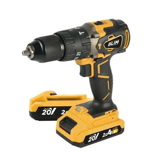 Blim Taladro Percutor a Bateria 20V 2Ah - Motor sin Escobillas - 68Nm Par Maximo - 2 Velocidades 0-500/0-2000rpm - Incluye 2 Baterias y Maletin de Transporte