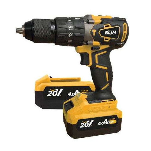Blim Taladro Percutor a Bateria 20V 4Ah - Motor sin Escobillas - 68Nm Par Maximo - 2 Velocidades 0-500/0-2000rpm - Incluye 2 Baterias y Maletin de Transporte