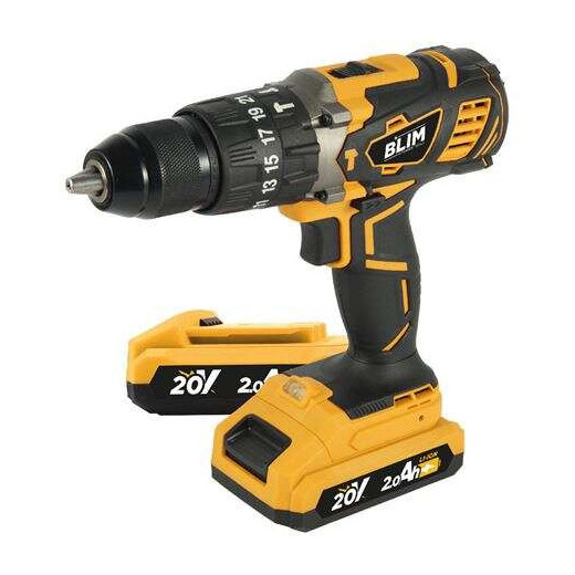 Blim Taladro Percutor a Bateria 20V 2Ah - 58Nm Par Maximo - 2 Velocidades 0-450/0-1800rpm - Incluye 2 Baterias y Maletin de Transporte