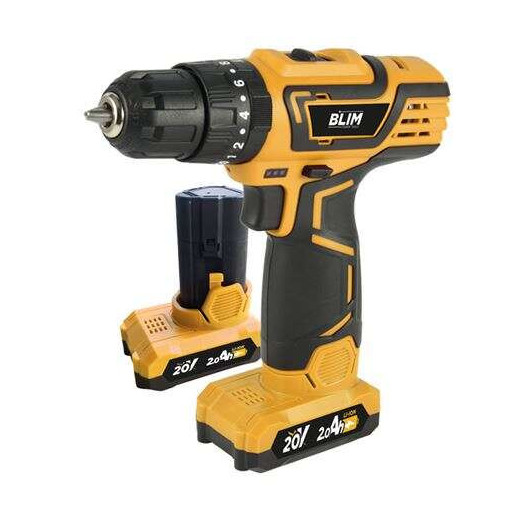 Blim Taladro Percutor a Bateria 20V 2Ah - Incluye 2 Baterias - 32Nm Par Maximo - 2 Velocidades 0-400/0-1500rpm - Color Amarillo