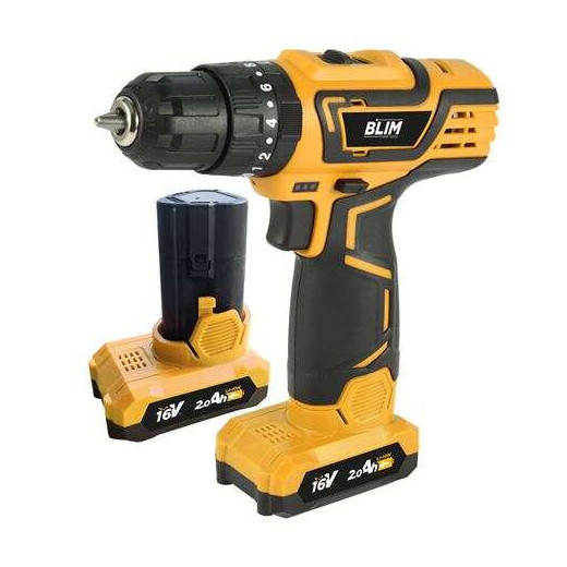 Blim Taladro Percutor a Bateria 16V 2Ah - 30Nm Par Maximo - 2 Velocidades 0-400/0-1500rpm - Incluye 2 Baterias y Maletin de Transporte