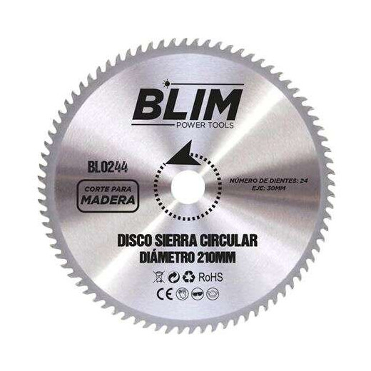 Blim Disco Corte de Madera para Sierra 210mm - 24 Dientes con Recubrimiento en Carburo de Tungsteno