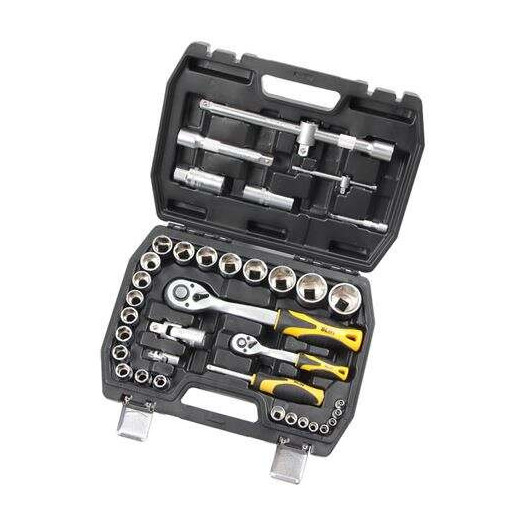 Blim Juego de Herramientas de 1/2 - 17 Vasos - Chicharra de 72 Dientes - Articulacion Universal - Barras de Extension - Vasos para Bujia - Adaptador de 3 Vias - Herramientas de 1/4 - Color Negro