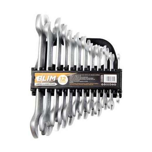 Blim Juego de 12 Llaves de Dos Bocas Metrica - Cabezales Ultrafinos - Cabezal en Angulo de 15° - Aleacion de Acero de Altas Prestaciones - Mango en Forma de U - Marcas de Tamaño Unidireccionales - Acabado Micromate Chapado en Cromo