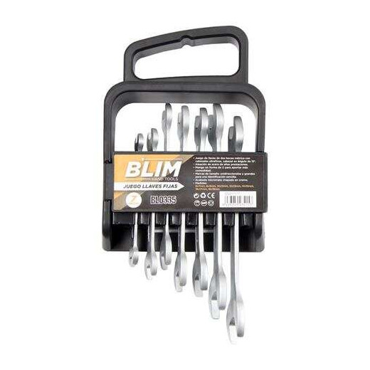 Blim Juego de 7 Llaves de Dos Bocas Metrica - Cabezales Ultrafinos - Mango en Forma de U - Marcas de Tamaño Unidireccionales - Acabado Micromate Chapado en Cromo - Color Plateado