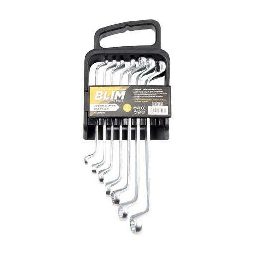 Blim Juego de 7 Llaves Estrella Acodadas - Aleacion de Acero de Altas Prestaciones - Marcas de Tamaño Unidireccionales y Grandes para Una Identificacion Sencilla - Acabado Micromate Chapado en Cromo