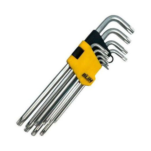 Blim Juego Llaves Torx Largas con Orificio 9 Piezas - Acero Cromo Vanadio Tratado y Templado - Superficie con Acabado Satinado - Tamaño: T10