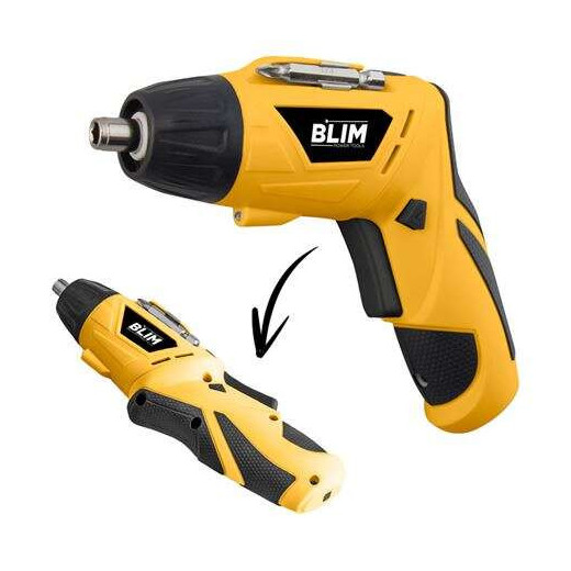 Blim Atornillador Doble Posicion Bateria 4V - Velocidad 210 Rpm - Conector Hexagonal de 1/4 (6.35 mm) - Cambio de Sentido de Giro - Capacidad de Bateria 1300 Mah - Incluye 1 Alargador Magnetico