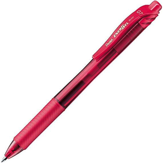 Pentel Energel X Boligrafo de Bola Retractil - Punta 0.7mm - Trazo 0.35mm - Tinta Gel - Recargable - Grip de Agarre - 50% de Materiales Reciclados - Color Rojo