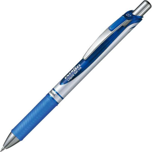 Pentel Energel Boligrafo de Bola Retractil - Punta 0.7mm - Trazo 0.35mm - Tinta Gel - Recargable - Grip de Agarre - Clip de Metal - 50% de Materiales Reciclados - Color Azul
