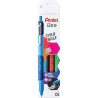 Pentel iZee Pack de 4 Boligrafos de Bola Retractiles - Punta 0.7mm - Trazo 0.35mm - Clip de Metal - Colores Negro