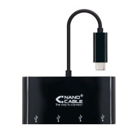 Nanocable Adaptador USB-C a 4xUSB 3.0. USB-C/M-USB 3.0/H - 10 cm - Color Negro