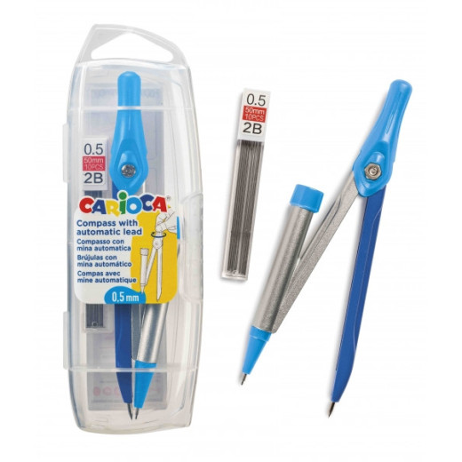 Carioca Pack de Bolsillo Compass 0.5mm + Recarga - Compas Ajustable con Portaminas - Kit de Carga Mina HB 0.5 - Descenso de la Mina por Clic - Color Varios