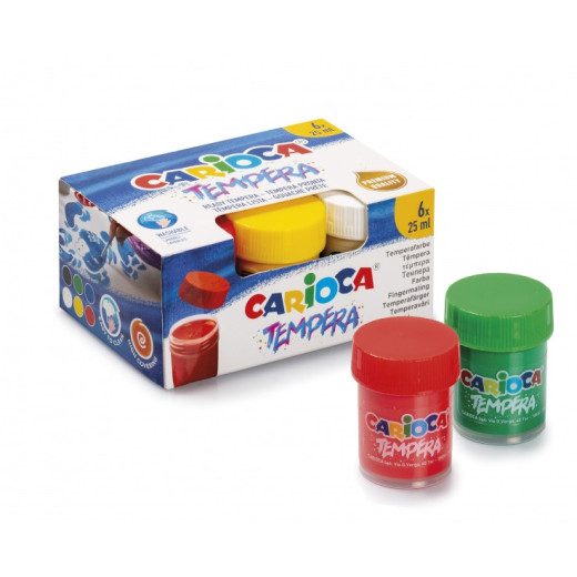 Carioca Pack de 6 Vasitos de Tempera - Colores Superlavables - Alto Poder Cubriente - Se Aplica en Materiales Porosos - Color Varios