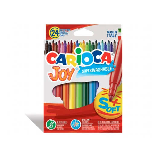 Carioca Joy Pack de 24 Rotuladores - Tinta Superlavable - Punta Fina 2.8mm - Punta Bloqueada - Tapa Ventilada - Color Varios