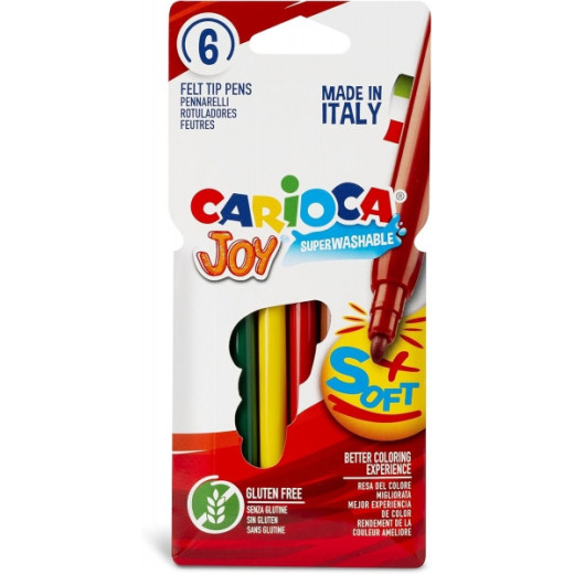 Carioca Joy Paperboard Pack de 6 Rotuladores de Punta Fina - Punta 2.6mm - Superlavables - Ideales para Dibujar y Colorear - Colores Surtidos
