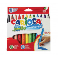 Carioca Jumbo Pack de 12 Rotuladores - Cuerpo Octogonal Maxi - Tinta Superlavable - Punta Maxi 6mm Bloqueada - Tapa Ventilada - Color Varios