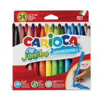 Carioca Jumbo Pack de 24 Rotuladores - Cuerpo Octogonal Maxi - Tinta Superlavable - Punta Maxi 6mm Bloqueada - Tapa Ventilada - Color Varios