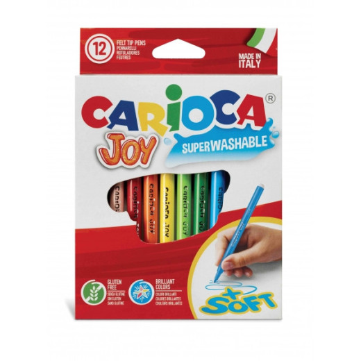 Carioca Joy Pack de 12 Rotuladores - Tinta Superlavable - Punta Fina 2.8mm - Punta Bloqueada - Tapa Ventilada - Color Varios