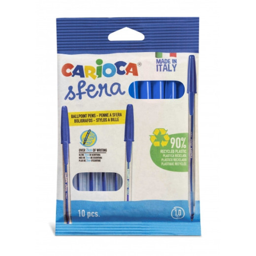 Carioca Sfera Flowpack Pack de 10 de Boligrafo - Punta Ø 1mm - Capuchon y Retro del Color de la Tinta - Escritura Super Deslizante - Paquete de Papel - Color Azul