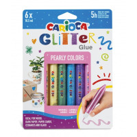 Carioca Glitter Glue Pearly Blister de 6 Tubitos de Cola de Color - Efecto Glitter - Aplicacion Directa - Secado en 30 Minutos - Color Varios
