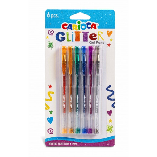 Carioca Glitter Gel Pack de 6 Boligrafos - Punta Ø 1mm - Tinta Gel Glitter - para Superficies Oscuras - Escritura Brillante y Colorida - Color Varios
