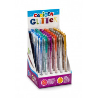 Carioca Glitter Gel Expositor de 36 Boligrafos - Punta Ø 1mm - Tinta Gel Glitter - para Superficies Oscuras - Escritura Brillante y Colorida - Color Varios