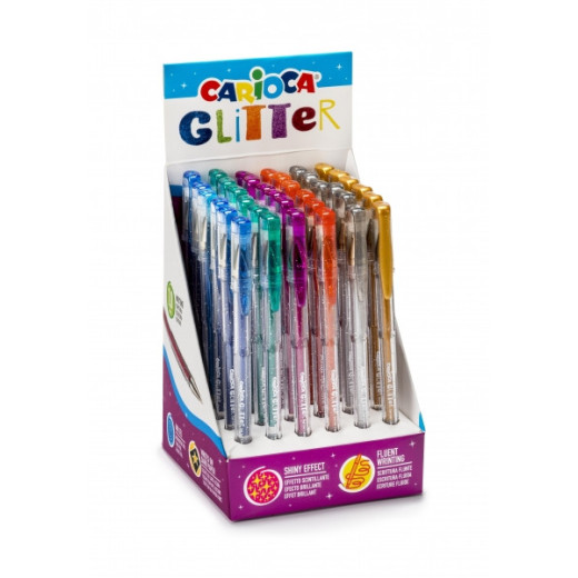 Carioca Glitter Gel Expositor de 36 Boligrafos - Punta Ø 1mm - Tinta Gel Glitter - para Superficies Oscuras - Escritura Brillante y Colorida - Color Varios