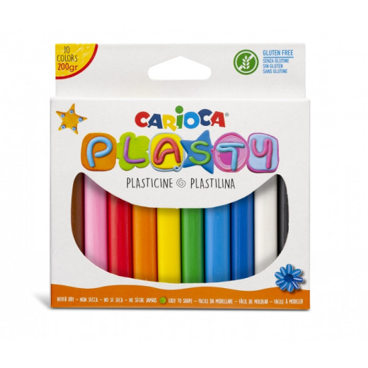 Carioca Pack de 10 Plastilinas - Facil de Usar - No Se Seca - Reutilizable - Colores Brillantes y Mezclables - Libre de Gluten - Color Varios