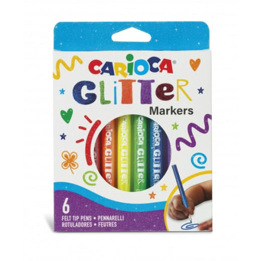 Carioca Glitter Caja 6 Rotuladores - Punta Ø 1mm - Tinta Liquida a Base de Agua - Punta de Alta Calidad - Efecto Glitter - Resistente a la Luz - Color Varios