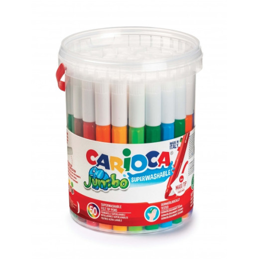 Carioca Jumbo Pack de 50 Rotuladores - Cuerpo Octogonal Maxi - Tinta Superlavable - Punta Maxi 6mm Bloqueada - Tapa Ventilada - Color Varios