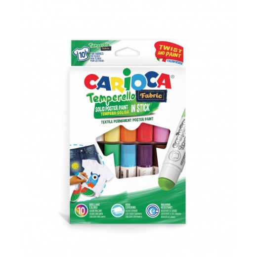 Carioca Temperello Textil Pack de 10 Pinturas para Tejidos - Colores Brillantes y Lavables - Alta Cobertura - Fijacion con Plancha - Lavable a Maquina Hasta 60°C - sin Disolventes - Color Varios