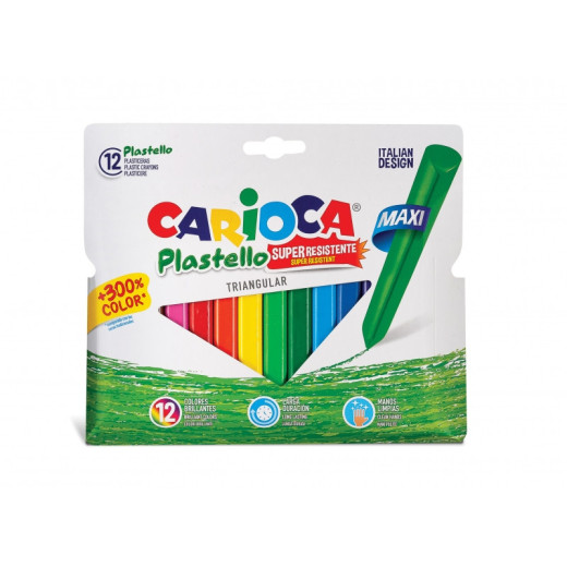 Carioca Maxi Pack de 12 Plasticeras Triangulares - Extra Limpias - Duran 3 Veces mas - Colores Brillantes - Faciles de Afilar - Lavables - Color Varios