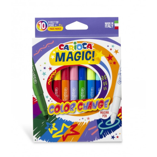 Carioca Color Change Pack de 10 Rotuladores - Tinta Magica Cambia de Color - Incluye Rotulador Magink para Dos Colores - Punta Maxi Bloqueada con Tapa Ventilada - Color Varios