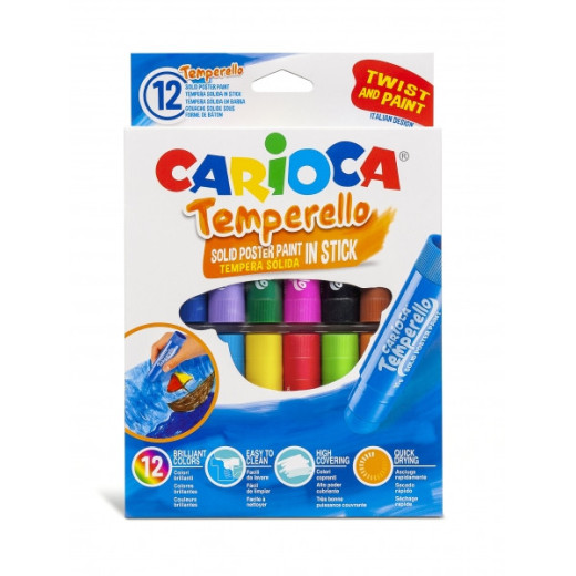 Carioca Temperello Pack de 12 Temperas Solidas - Colores Brillantes y Lavables - Gran Cobertura - Faciles de Mezclar - sin Disolventes - Acabado Satinado - Color Varios