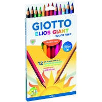 Giotto Elios Giant Wood Free Pack de 12 Lapices de Colores Triangulares - Sin Madera - Mina 5 mm - Colores Surtidos