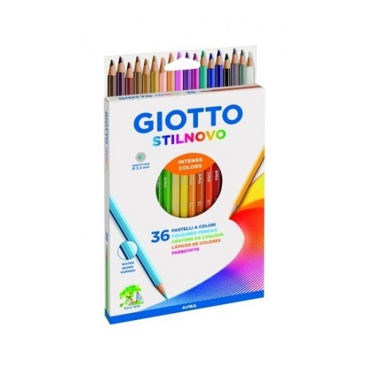 Giotto Stilnovo Pack de 36 Lapices de Colores Hexagonales - Mina 3.3mm - Madera - Colores Surtidos