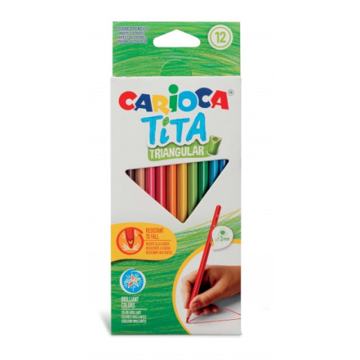 Carioca Tita Pack de 12 Lapices Triangulares de Resina - Cuerpo Triangular - Colores Brillantes y Lavables - Escritura Blanda - Mina Ø 3mm - Color Varios