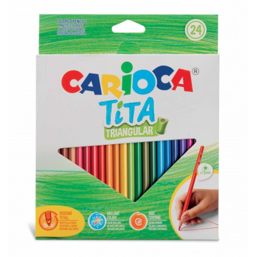 Carioca Tita Pack de 24 Lapices Triangulares - Cuerpo Triangular - Colores Brillantes y Lavables - Escritura Blanda - Mina Ø 3mm Segura y Resistente - No Se Astilla si Se Rompe - Color Varios