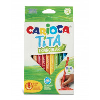 Carioca Tita Pack de 12 Lapices de Resina - Cuerpo Triangular - Colores Brillantes y Lavables - Escritura Blanda - Mina Ø 4mm Segura y Resistente - No Se Astilla - Color Varios