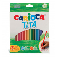 Carioca Tita Pack de 24 Lapices de Resina - Cuerpo Hexagonal - Colores Brillantes y Lavables - Escritura Blanda - Mina Ø 3mm Segura y Super Resistente a las Caidas - Color Varios