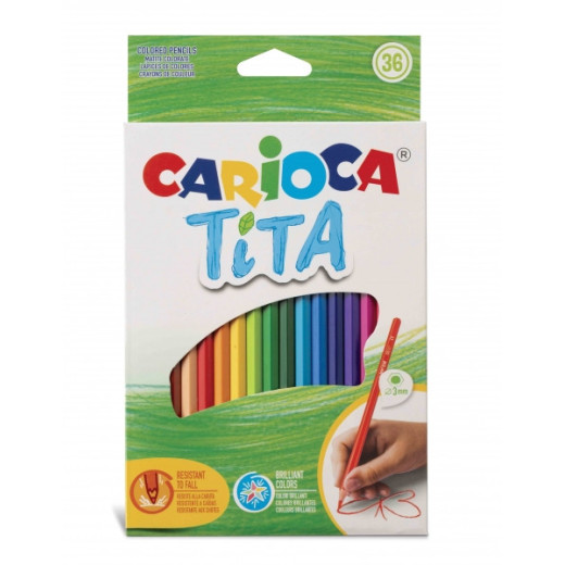 Carioca Tita Pack de 36 Lapices de Resina - Cuerpo Hexagonal - Colores Brillantes y Lavables - Escritura Blanda - Mina Ø 3mm Segura y Super Resistente a las Caidas - Color Varios