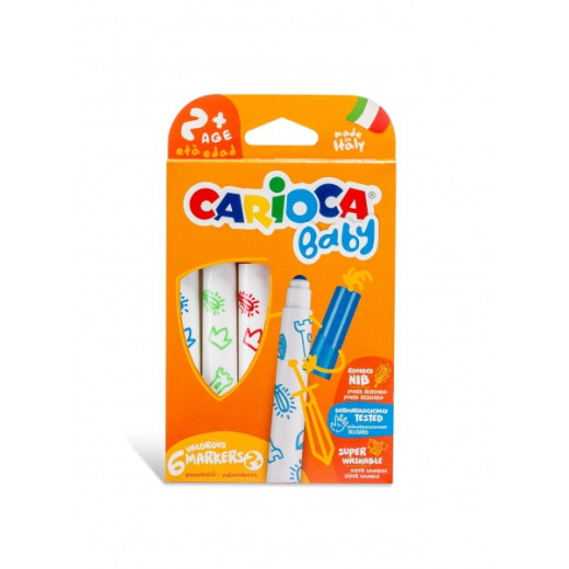Carioca Baby Marker Pack de 6 Rotuladores - Punta Redonda y Bloqueada - Cuerpo de Gran Dimension - Superlavables - Dermatologicamente Testados - Color Varios