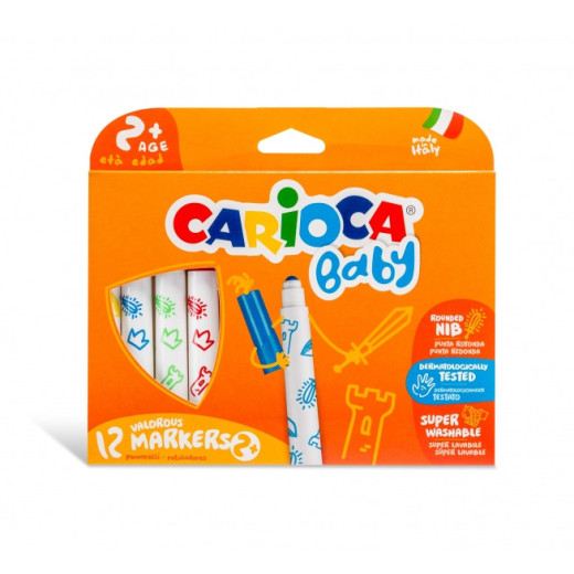 Carioca Baby Marker Pack de 12 Rotuladores - Punta Redonda y Bloqueada - Cuerpo de Gran Dimension - Superlavables - Dermatologicamente Testados - Color Varios