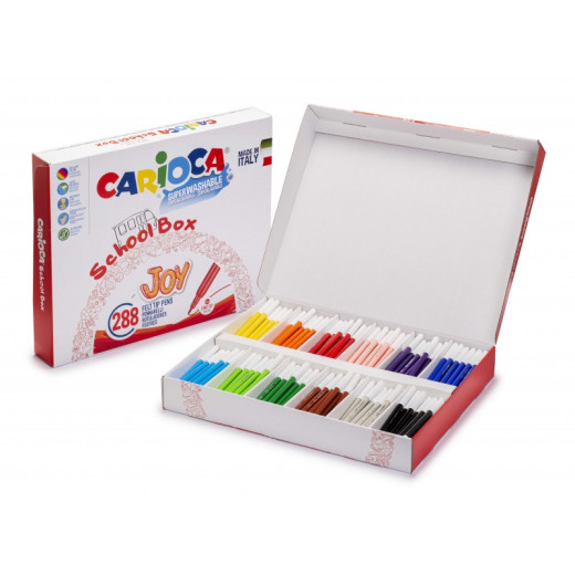 Carioca Joy School Box Pack de 288 Rotuladores - Punta 2.8mm - Tinta Superlavable - Bloqueada y con Tapa Ventilada - Ideal para Colegios - Colores Surtidos