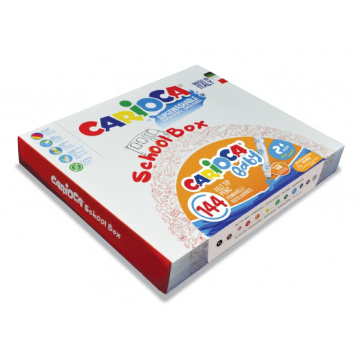 Carioca Baby Marker 2+ School Box Pack de 144 Rotuladores - Punta Redonda y Bloqueada - Cuerpo de Gran Dimension - Superlavables - Dermatologicamente Testados - Colores Surtidos