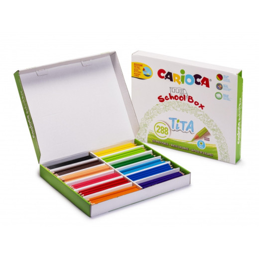 Carioca Tita Pack de 288 Lapices Hexagonales de Resina - Mina Ø 3mm - Colores Brillantes y Lavables - Escritura Blanda - Ideal para Colegios - Colores Surtidos
