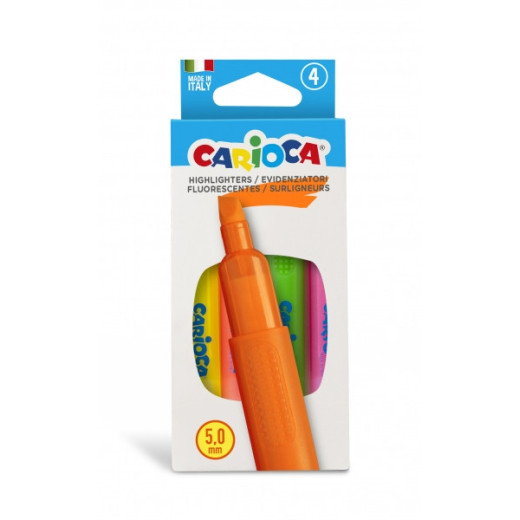 Carioca Memory Pack de 4 Subrayadores - Punta Biselada de 5mm - Brillantes y Lavables - Tinta a Base de Agua - Color Varios