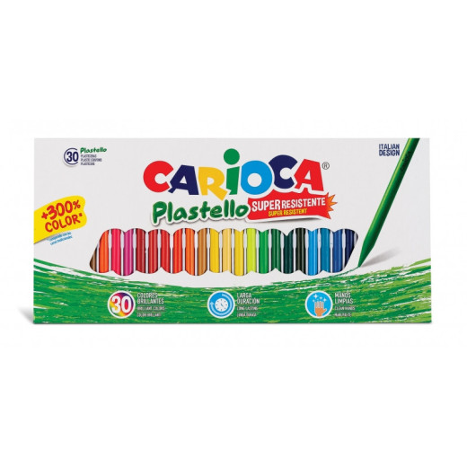Carioca Pack de 30 Plasticeras - Extra Limpias - No Dejan Color en las Manos - Duran Tres Veces mas - Colores Brillantes y Lavables - Faciles de Afilar - Color Varios
