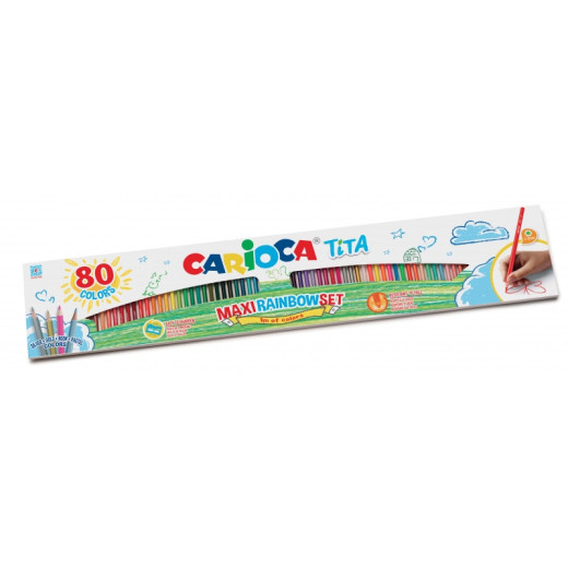 Carioca Tita Maxi Rainbow Pack de 80 Lapices Hexagonales de Colores - Mina Ø 3mm - Colores Brillantes y Lavables - Escritura Blanda - Colores Surtidos